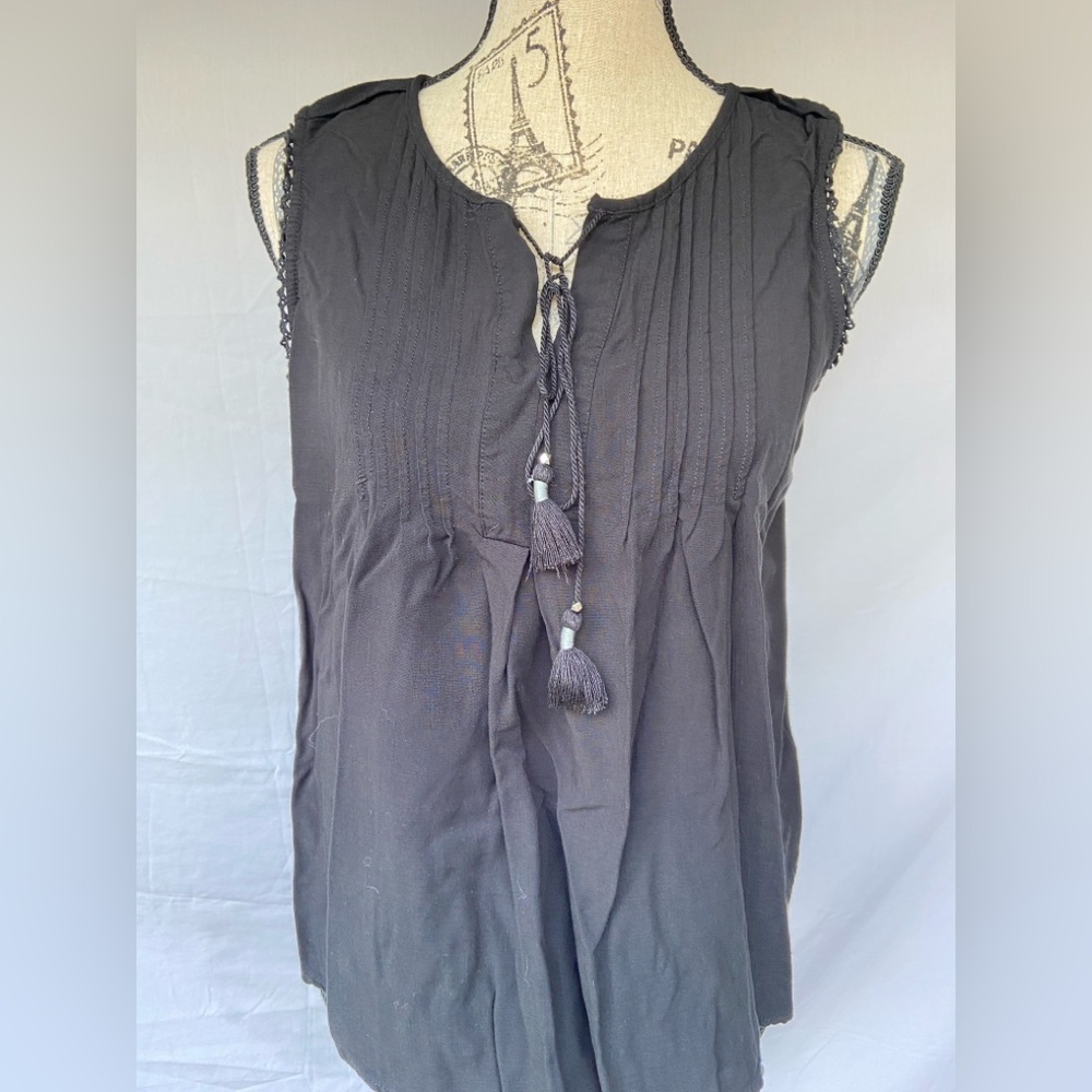 Knox Rose Black Sleeveless Blouse with Tassels